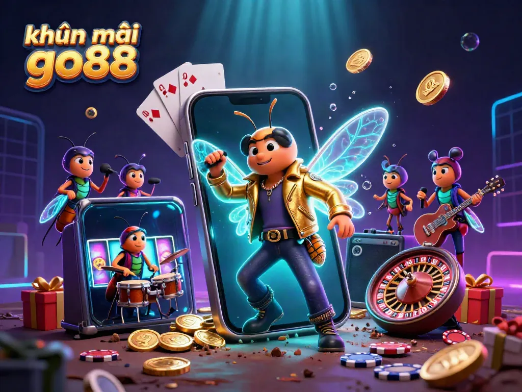 Engage in exciting khuyến mãi go88 promotions with a vibrant 3D casino scene featuring dynamic characters and game elements.
