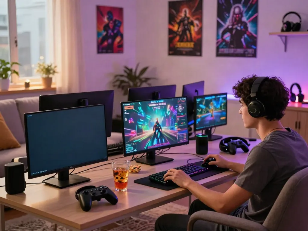Engaging online gaming atmosphere featuring ROKOK88 gameplay at home with vibrant visuals.