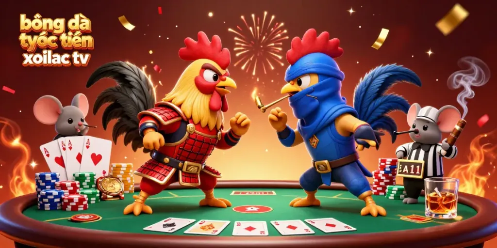 Engage with bóng đá trực tuyến xoilac tv in an exciting betting showdown featuring cartoon roosters.