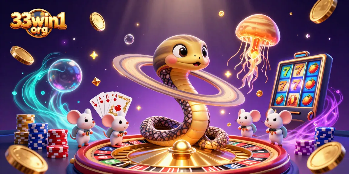 Experience dynamic gaming with 33win1 org as mice bet in a cosmic casino scene.
